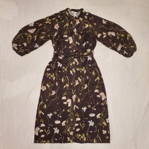 NWT HM Linen Blend Tie Belt Dress Floral Prairie M MEDIUM Midi Sold Out Online